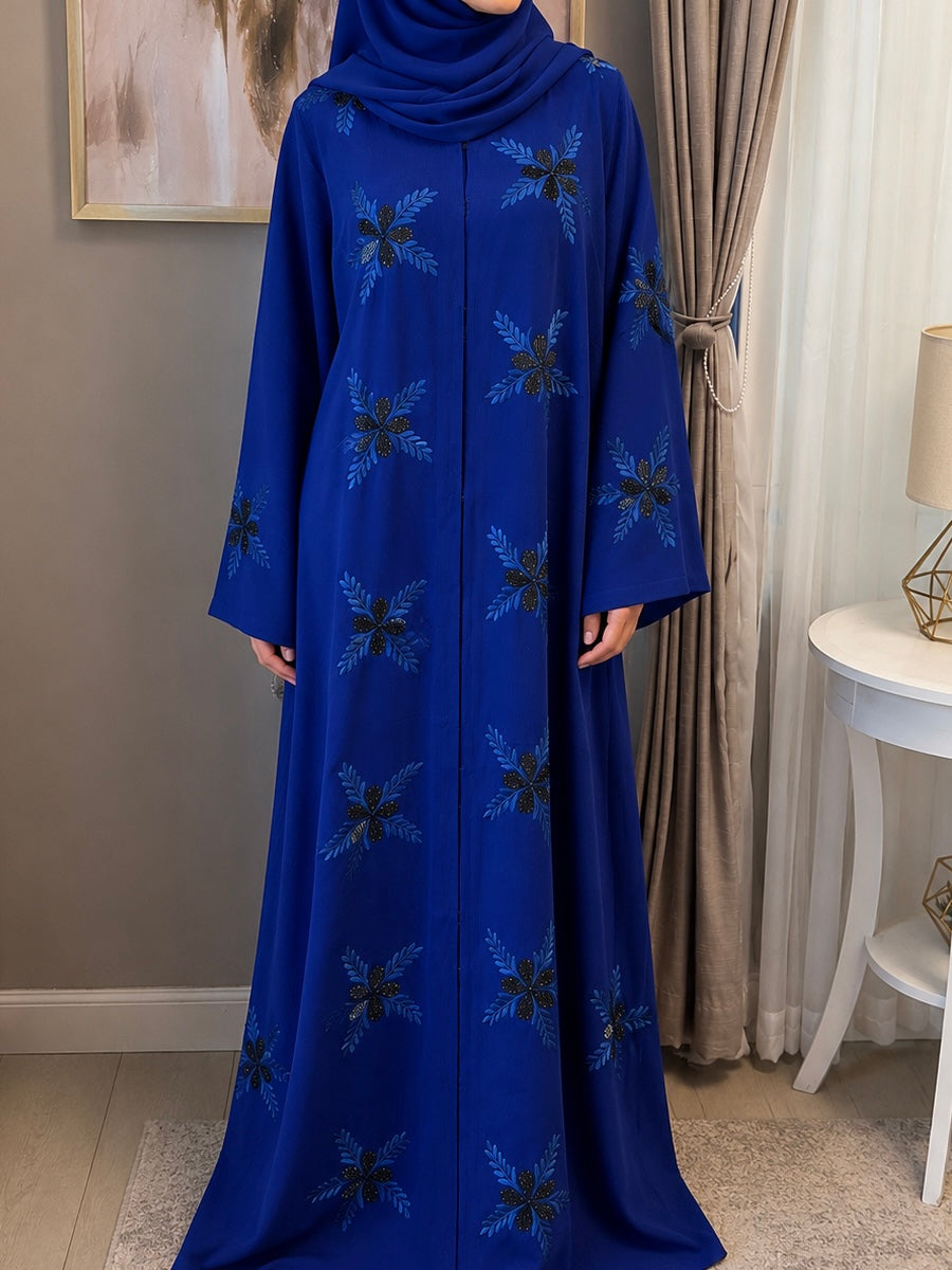 Alisha Abaya - Embroidered 2-Piece Set - Blue