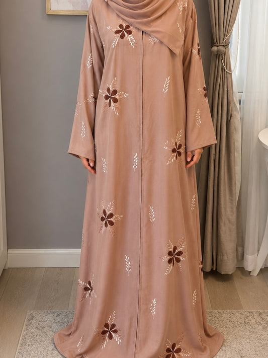 Alisha Abaya - Embroidered 2-Piece Set - Tan