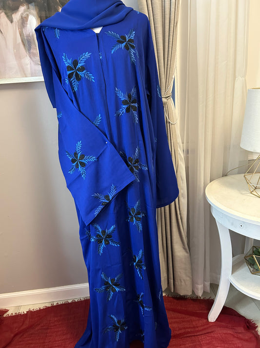Alisha Abaya - Embroidered 2-Piece Set - Blue