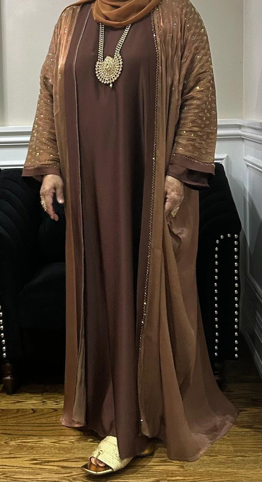 Ana Four Piece Abaya - Organza Fabric with Stone Work