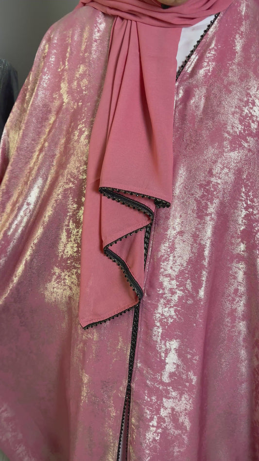 Korean Metallic Bahraini Abaya - Pink